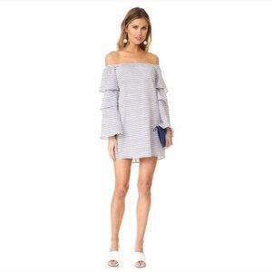 Wayf blue white gingham off the shoulder ruffle sleeve mini dress size small